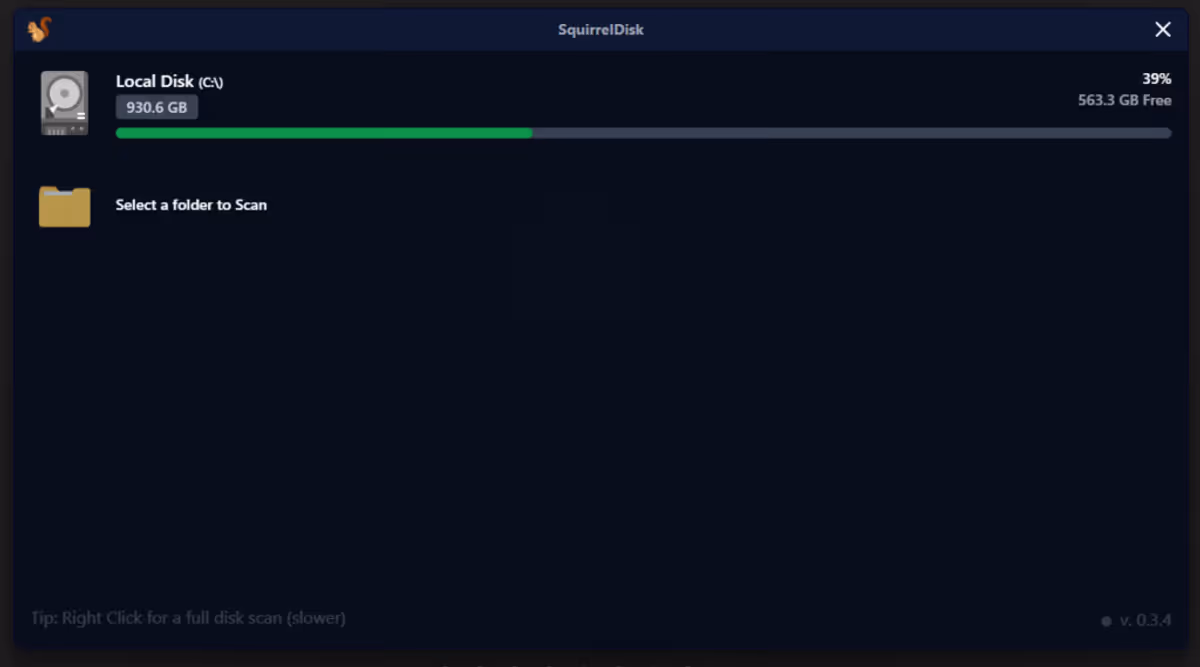 SquirrelDisk - Auswahl eines Laufwerks