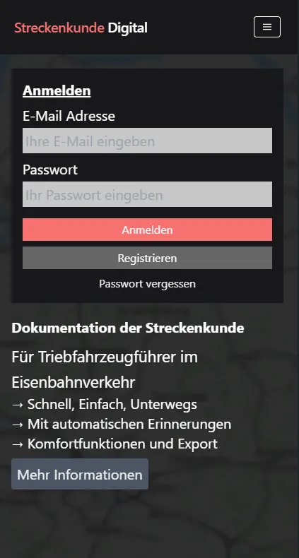 Streckenkunde Mobil: Anmelden