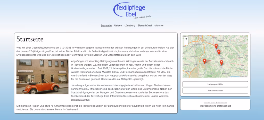 Screenshot der Textilpflege-Ebel Webseite