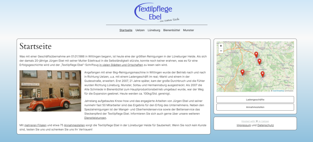 Referenz der Webseite "Textilpflege-Ebel": Startseite