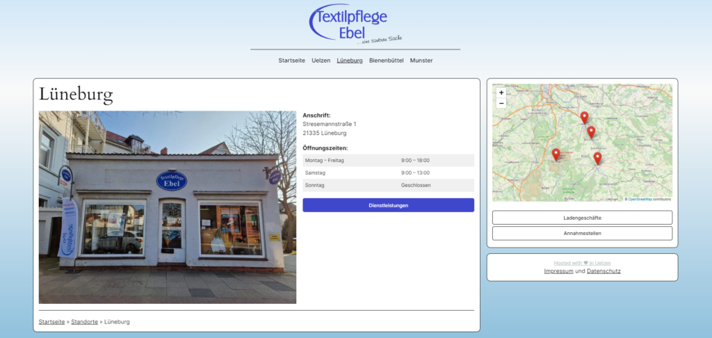 Referenz der Webseite "Textilpflege-Ebel": Standortansicht